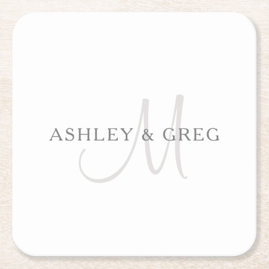 Elegante achternaam monogram | Wit & Grijs Kartonnen Onderzetters (Voorkant)