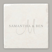 Elegante achternaam monogram | Wit & Grijs Stenen Onderzetter