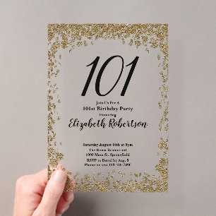 Elegante Acryl 101e Verjaardagsuitnodiging in Goud Uitnodigingen
