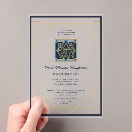 Elegante Acryl BAR MITZVAH Navy Goud Modern Helder Acryl Uitnodigingen (Insitu (Draagbaar))