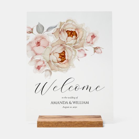 Elegante Acryl Bloemen Huwelijk Welkom Teken Acryl Bord (Voorkant)