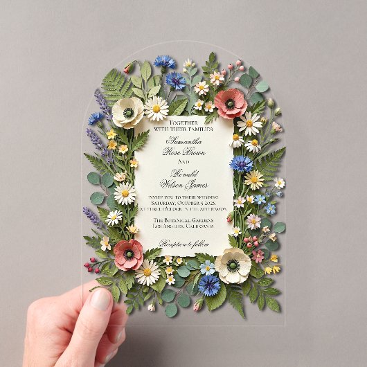 Elegante Acryl Bloementuin Trouwkaart Uitnodigingen (Insitu (Draagbaar))