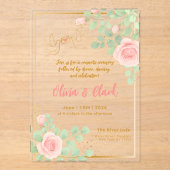 Elegante acryl bruiloft met bloemenontwerp acryl uitnodigingen (Voorkant)