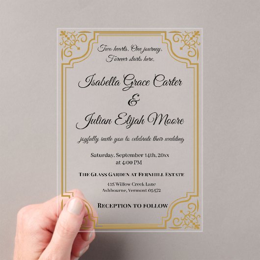 Elegante Acryl Huwelijksuitnodiging met Gold Foil Acryl Uitnodigingen (Insitu (Draagbaar))