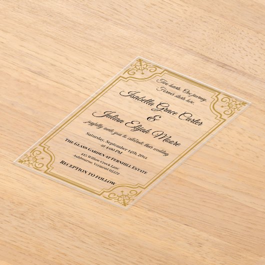 Elegante Acryl Huwelijksuitnodiging met Gold Foil Acryl Uitnodigingen (Laagn)