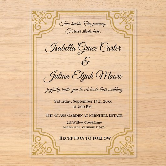 Elegante Acryl Huwelijksuitnodiging met Gold Foil Acryl Uitnodigingen (Voorkant)