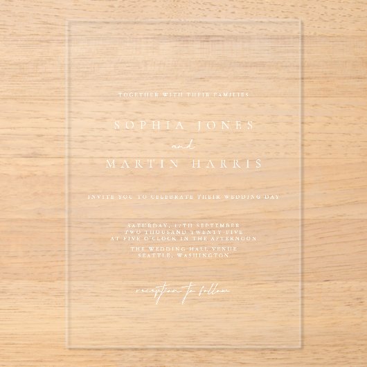 Elegante acryl minimalistische bruiloft uitnodigin acryl uitnodigingen (Voorkant)