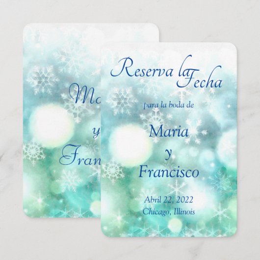 Elegante Acuarela Copo de Nieve Reserva la Fecha Save The Date (Voorkant / Achterkant)