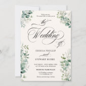 Elegante Adem Eucalyptus Greenery Script Trouwen Kaart (Achterkant)