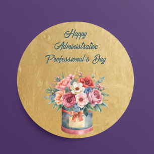 Elegante administratieve professionalsdag in goud ronde sticker