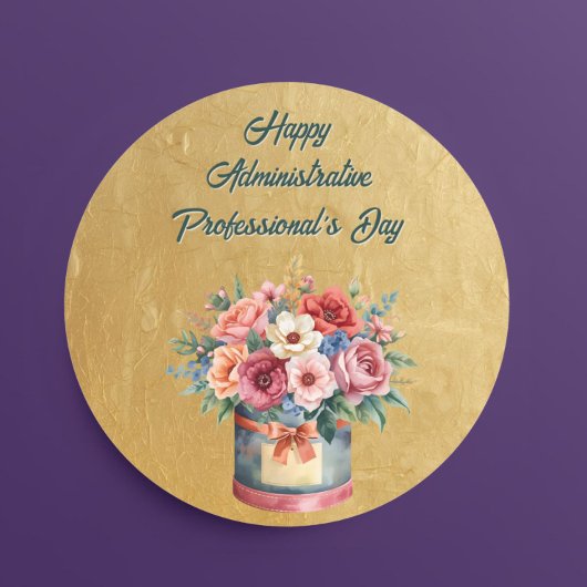 Elegante administratieve professionalsdag in goud ronde sticker