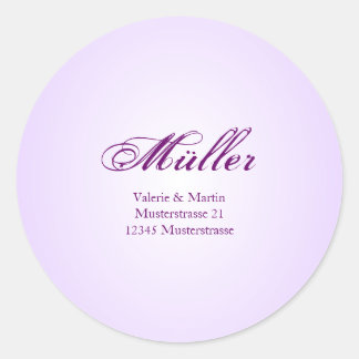 Elegante Adressaufkleber in Lila für Ihre Hochzeit Ronde Sticker