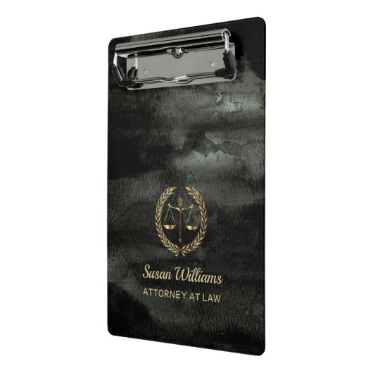 Elegante advocaat zwart en goud aquarel mini klembord (Angled2)