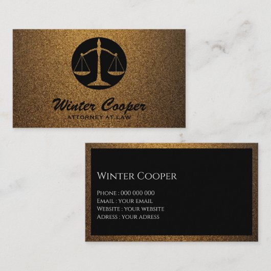 Elegante advocaat zwart en goud koper professional visitekaartje (Voorkant / Achterkant)