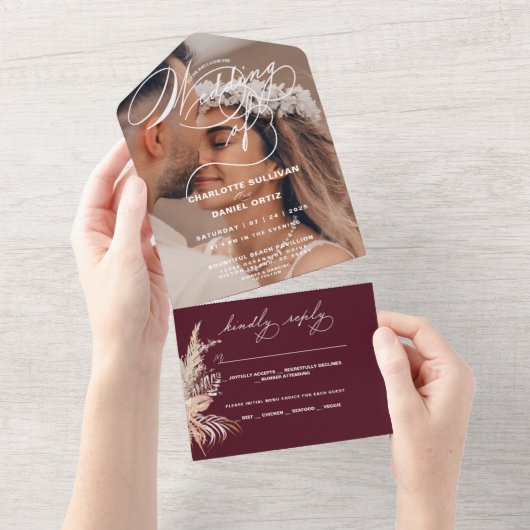 Elegante afdichting en stuur Boho | Het huwelijk v All In One Uitnodiging (Afscheurbaar)