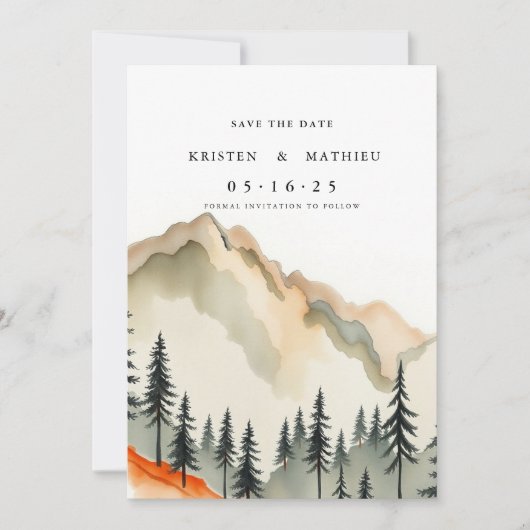Elegante afdrukbare berg save the date (Voorkant)