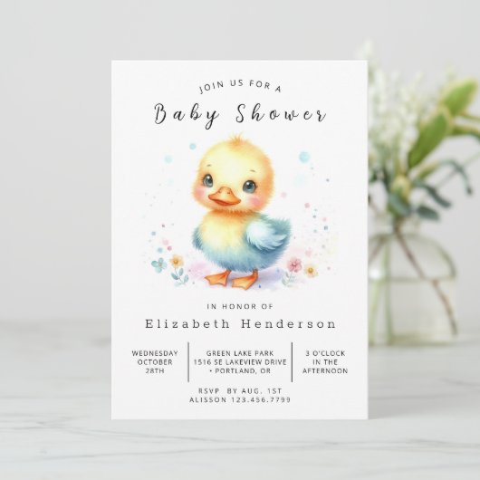 Elegante afdrukbare eend baby shower kaart (Staand voorkant)