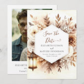 Elegante afdrukbare rustieke bruiloft save the date (Voorkant / Achterkant)