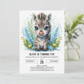 Elegante afdrukbare Safari Zebra Boy Verjaardag Kaart (Staand voorkant)