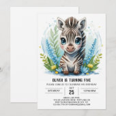 Elegante afdrukbare Safari Zebra Boy Verjaardag Kaart (Voorkant / Achterkant)