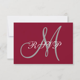 Elegante Affair Bourgondië Grijs Initiaal Bruiloft RSVP Kaartje