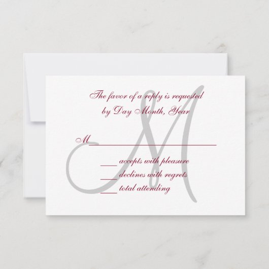Elegante Affair Bourgondië Grijs Initiaal Bruiloft RSVP Kaartje (Achterkant)