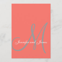 Elegante Affair Koraal Grijs Monogram Bruiloft Kaart