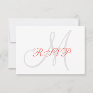 Elegante Affair Koraal Grijs Monogram Bruiloft RSV RSVP Kaartje