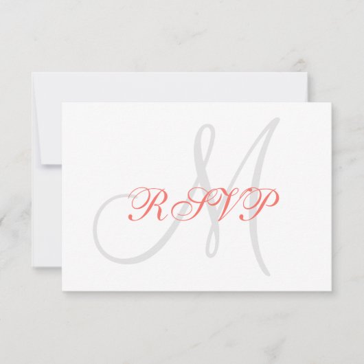 Elegante Affair Koraal Grijs Monogram Bruiloft RSV RSVP Kaartje (Voorkant)