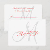 Elegante Affair Koraal Grijs Monogram Bruiloft RSV RSVP Kaartje (Voorkant / Achterkant)