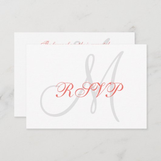 Elegante Affair Koraal Grijs Monogram Bruiloft RSV RSVP Kaartje (Voorkant / Achterkant)