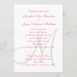 Elegante Affair Koraal Grijs Monogrammed Bruiloft Kaart