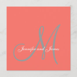 Elegante Affair Koraal Grijs Script Monogram Bruil Kaart