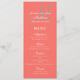 Elegante Affair Koraal Grijs Script Monogram Bruil Menu