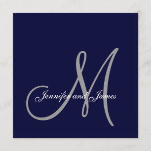 Elegante Affair Marine Blauw Grijs Monogram Bruilo Kaart