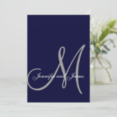 Elegante Affair Marine Blauw Grijs Monogrammed Bru Kaart (Staand voorkant)
