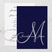 Elegante Affair Marine Blauw Grijs Monogrammed Bru Kaart (Voorkant / Achterkant)
