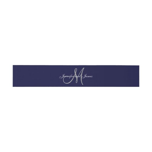 Elegante Affair Marine Blauw Monogram Script Bruil Uitnodigingen Wikkel (Vlak)