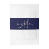 Elegante Affair Marine Blauw Monogram Script Bruil Uitnodigingen Wikkel (Voorkant Voorbeeld)