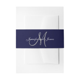 Elegante Affair Marine Blauw Monogram Script Bruil Uitnodigingen Wikkel