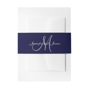 Elegante Affair Marine Blauw Monogram Script Bruil Uitnodigingen Wikkel