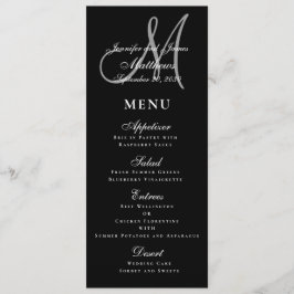 Elegante Affair Zwart Wit Script Monogram Bruiloft Menu