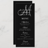 Elegante Affair Zwart Wit Script Monogram Bruiloft Menu (Voorkant / Achterkant)