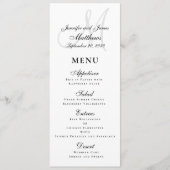 Elegante Affair Zwart Wit Script Monogram Bruiloft Menu (Voorkant)