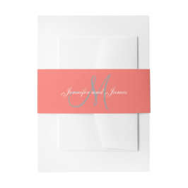 Elegante Affaire Koraal Grijs Monogram Script Brui Uitnodigingen Wikkel