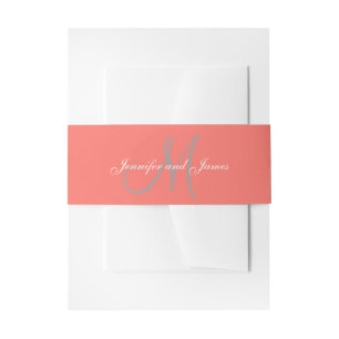 Elegante Affaire Koraal Grijs Monogram Script Brui Uitnodigingen Wikkel