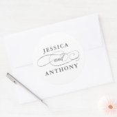 Elegante affaire met de namen van het paar ronde sticker (Envelop)