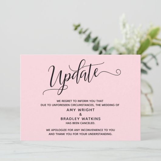 Elegante Afgeblazen Trouw Pastel Roze Aankondiging (Staand voorkant)