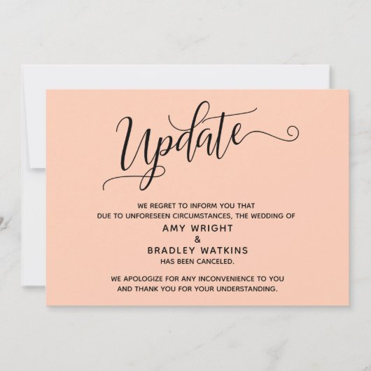 Elegante Afgelaste Trouw Light Salmon Aankondiging (Voorkant)