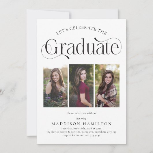 Elegante afgestudeerde 3 foto collage Verjaardagsf Kaart (Voorkant)